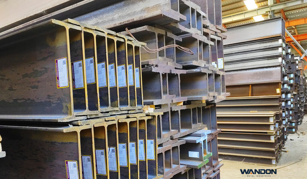 ASTM H-beam steel sections stored at the WANDONG STEEL STRUCTURE warehouse